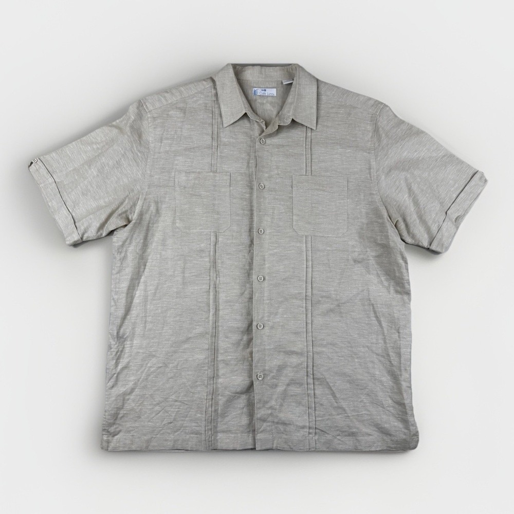 Cafe Luna Mens Natural Linen Cotton Cabana Shirt L‎ Beige Resort Vacation Miami